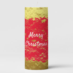 Gold Foil Red Glittery Merry Christmas Decorative Pillar Candle