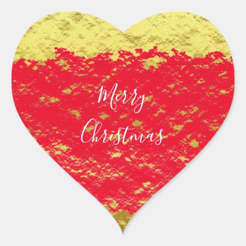 Gold Foil Red Glittery Sparkles Merry Christmas Heart Sticker