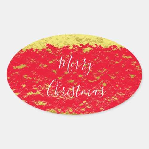 Gold Foil Red Glittery Sparkles Merry Christmas Oval Sticker