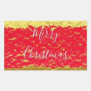 Gold Foil Red Glittery Sparkles Merry Christmas Rectangular Sticker