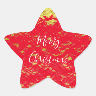 Gold Foil Red Glittery Sparkles Merry Christmas Star Sticker