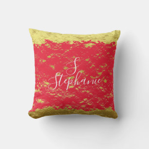 Gold Foil Red Glittery Sparkles Monogram Initials Outdoor Pillow
