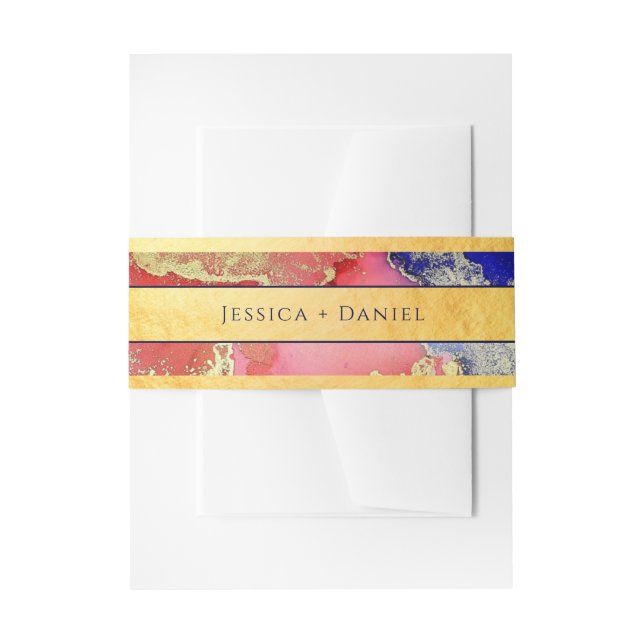 Gold Foil Red Purple Abstract Named Wedding Invitation Belly Band (Front Example)