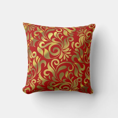 Gold Foil Red Swirls CHOOSE YOUR COLOR Throw Pillow