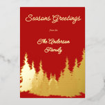 Gold Foil Red Watercolor Tree Photo Christmas Foil Holiday Card