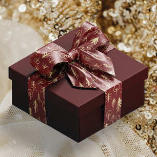 Gold Foil Red Winter Scene Trees Snow Satin Ribbon