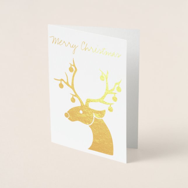 Gold Foil Reindeer Christmas Greeting Card (Front)