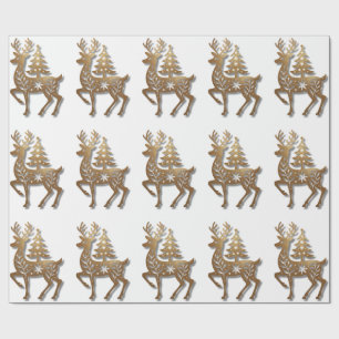 Gold Foil Reindeer with a Christmas Tree Wrapping Paper