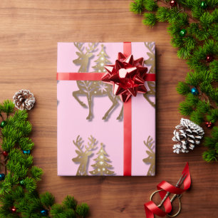 Gold Foil Reindeer with a Christmas Tree Wrapping Paper