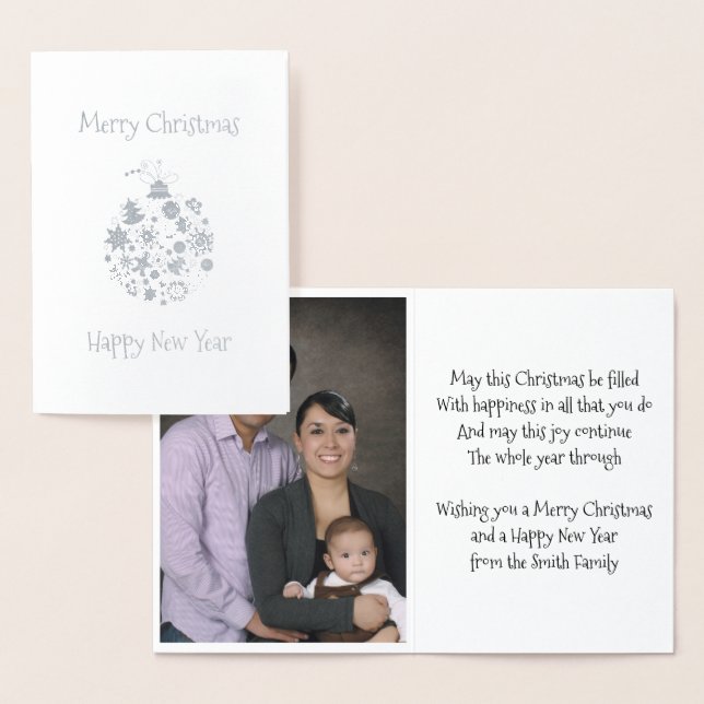 Gold Foil Retro Christmas Ornament Greeting Card (Display)