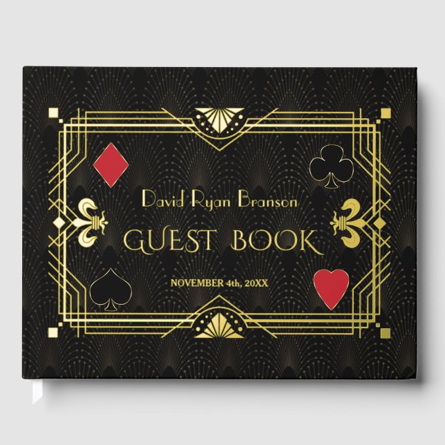 Gold Foil Roaring 20's Art Deco Bachelor Party Foil Guest Book (Front)