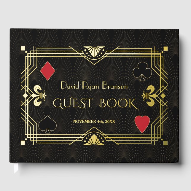Gold Foil Roaring 20's Art Deco Bachelor Party Guest Book (Front)