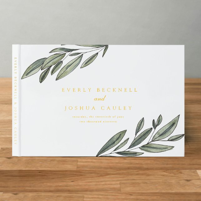 Gold Foil Romantic Evergreen Botanical Wedding Foil Guest Book (Gold Foil Romantic Evergreen Botanical Wedding Guest Book)