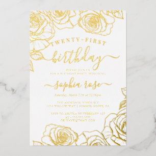 Gold Foil Rose 21st Birthday Invitation