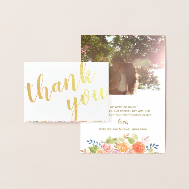 Gold Foil Rose Bouquet Thank You Photo and Name Card (Display)