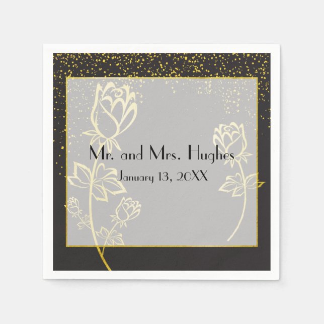 Gold foil Rose flower watermark themed wedding Paper Napkins (Front)