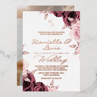 Gold Foil Rose Pink ⎮ Mauve Wedding Photo Invitation