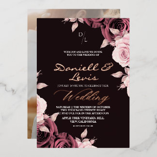 Gold Foil Rose Pink ⎮ Mauve Wedding Photo Invitation