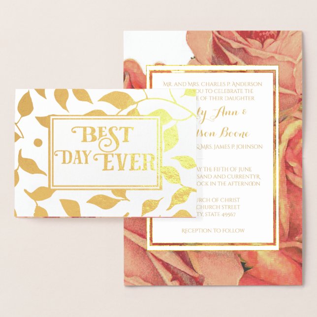 Gold Foil Rose Typography Wedding Invitations (Display)