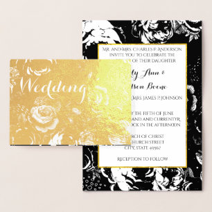 Gold Foil Rose Typography Wedding Invitations