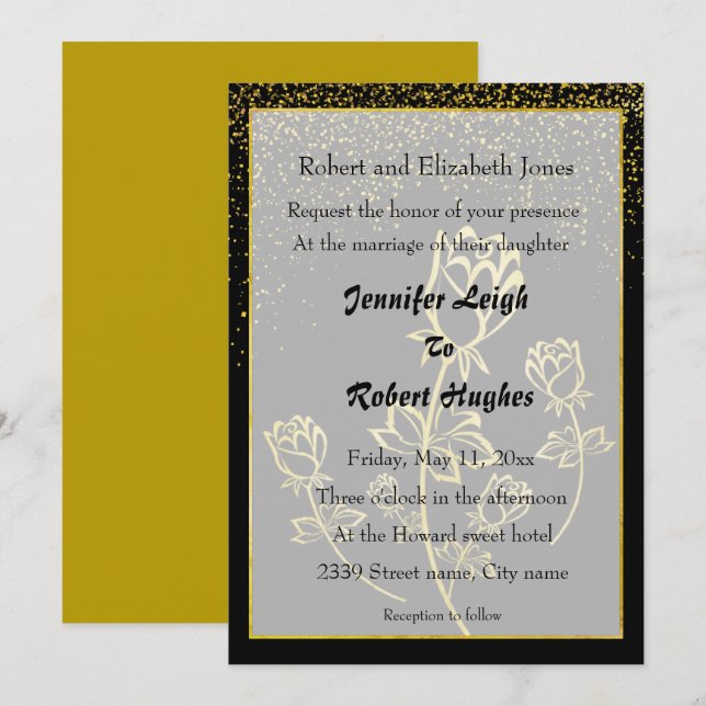 Gold foil Rose watermark themed wedding Invitation (Front/Back)