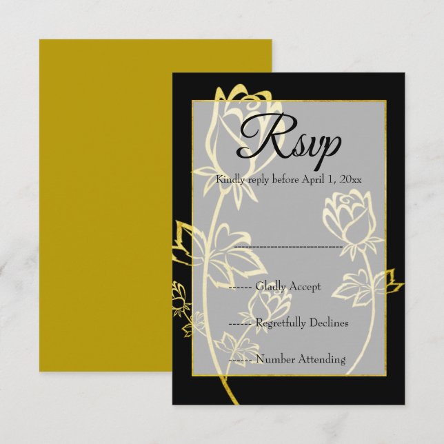 Gold foil Rose watermark themed wedding  RSVP (Front/Back)