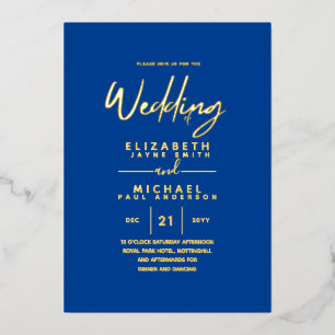 GOLD FOIL Royal Blue Modern All-in-1 Wedding Foil Foil Invitation