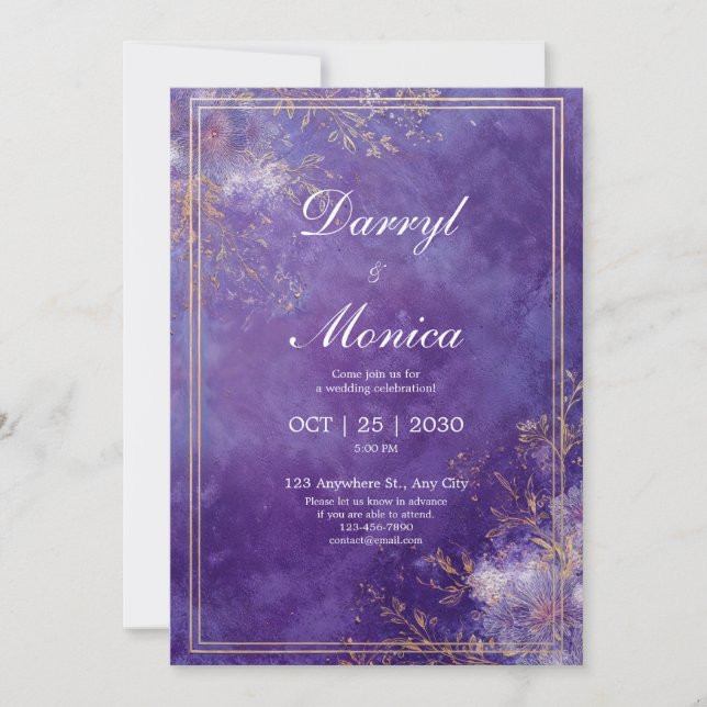 Gold Foil Royal Purple Textured Elegant Wedding Invitation (Front)