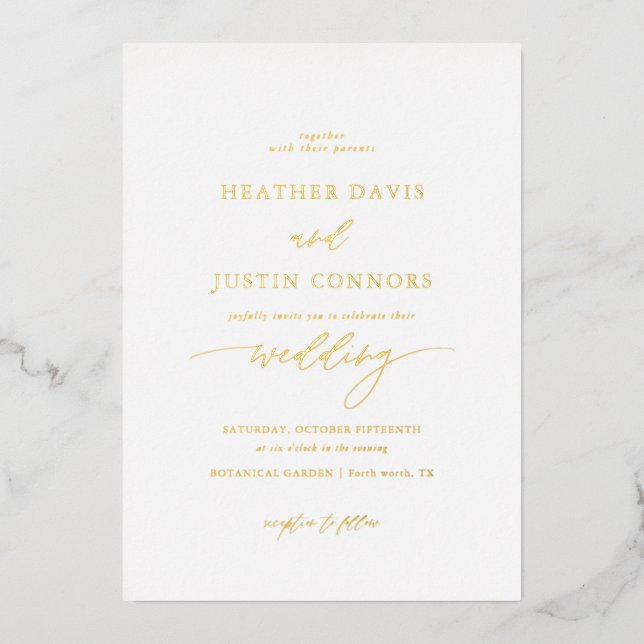 Gold Foil Rustic Calligraphy Photo Wedding Foil Invitation (Front)