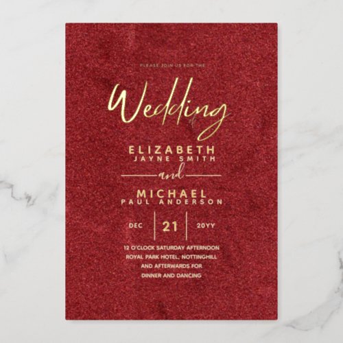 GOLD FOIL Rustic Red Modern All_in_1 Wedding Foil Invitation