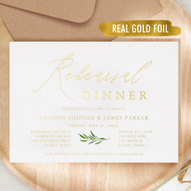 Gold Foil Rustic Rehearsal Dinner  Foil Invitation (Creator Uploaded)