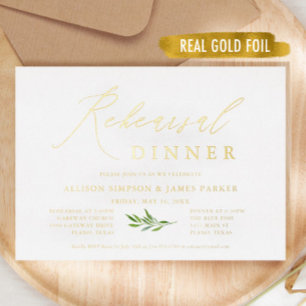 Gold Foil Rustic Rehearsal Dinner  Invitation