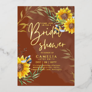 GOLD FOIL Rustic Sunflowers BRIDAL SHOWER QR Code Invitation