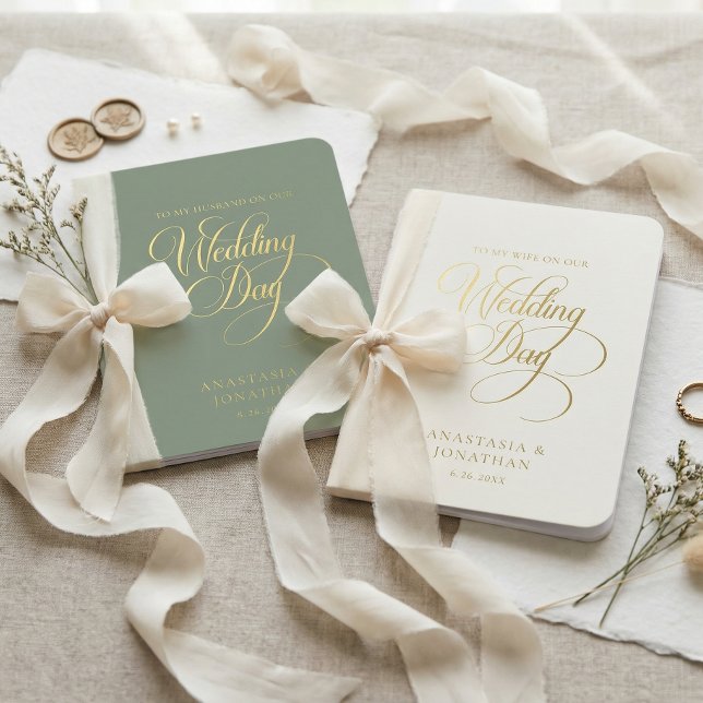 Gold Foil Sage Green Wedding Vow Book Set (Creator Uploaded)
