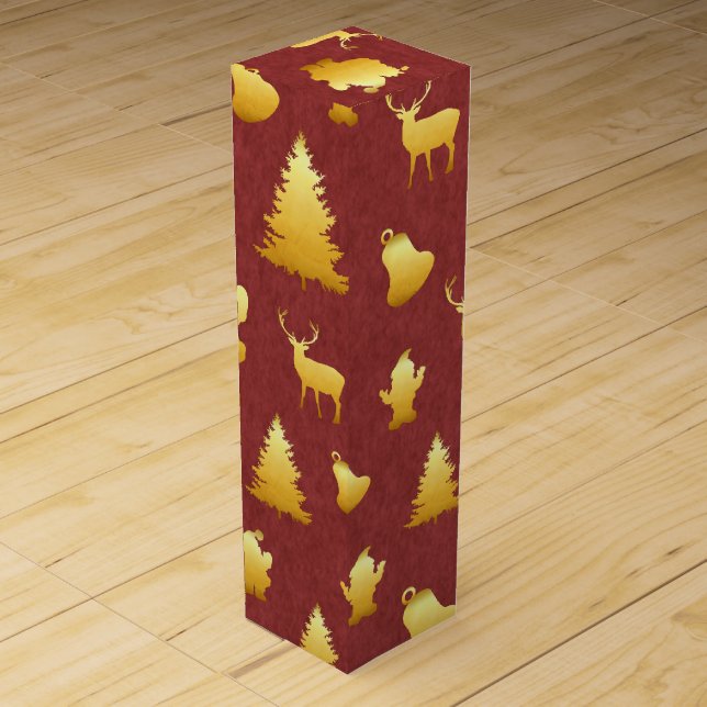 Gold Foil Santa Faux Red Wine Gift Box (Front)