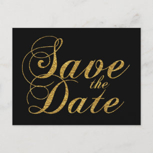 Gold Foil SAVE THE DATE black Wedding Postcard