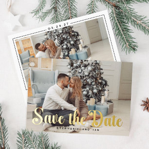 Gold Foil Save The Date Christmas Card