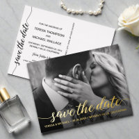 Gold foil Save the date Photo Wedding Modern