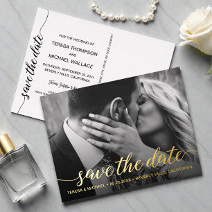 Gold foil Save the date Photo Wedding Modern Foil Invitation Postcard