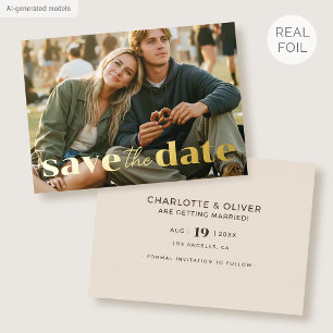 Gold Foil Save the Date Wedding Modern Photo Cream Invitation
