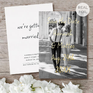 Gold Foil Save the Date Wedding Photo Chic Script Invitation