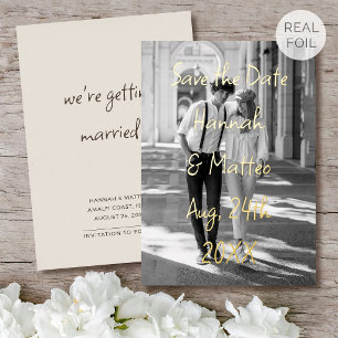 Gold Foil Save the Date Wedding Photo Trendy Invitation