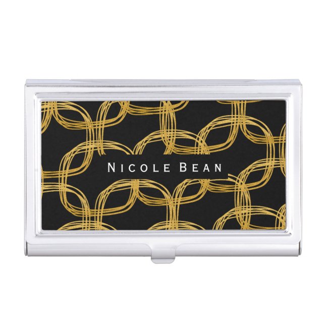 Gold Foil Scribble Circle Business Card Holder (Front)