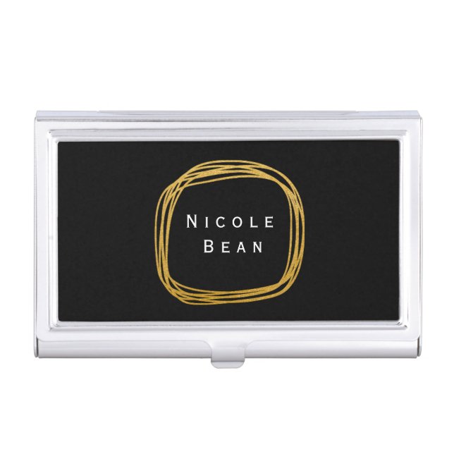 Gold Foil Scribble Circle Business Card Holder (Front)