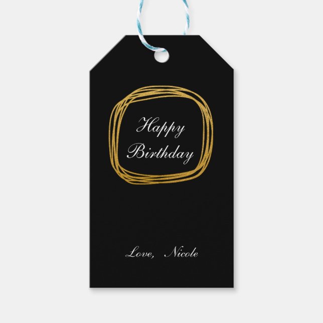Gold Foil Scribble Circle Modern Chic Gift Tag (Front)