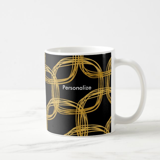 Gold Foil Scribble Circle Modern Coffee Mug Cup (Right)