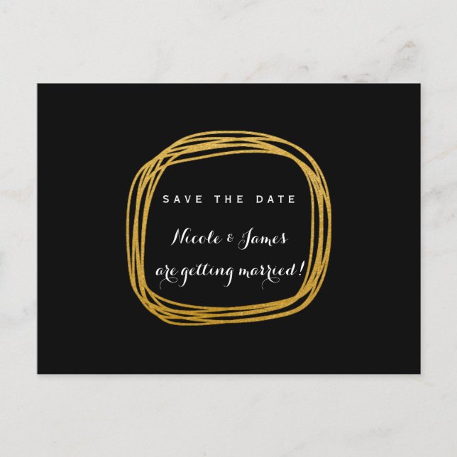 Gold Foil Scribble Circle Modern Save The Date Announcement Postcard (Front)