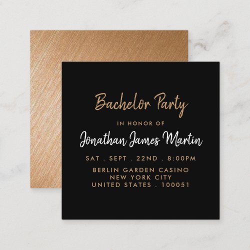 Gold Foil  Script Bachelor Party Ticket Invite