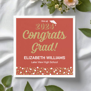 Gold Foil Script Confetti Congrats Grad Red Napkins