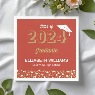 Gold Foil Script Confetti Graduation Party Red Napkins